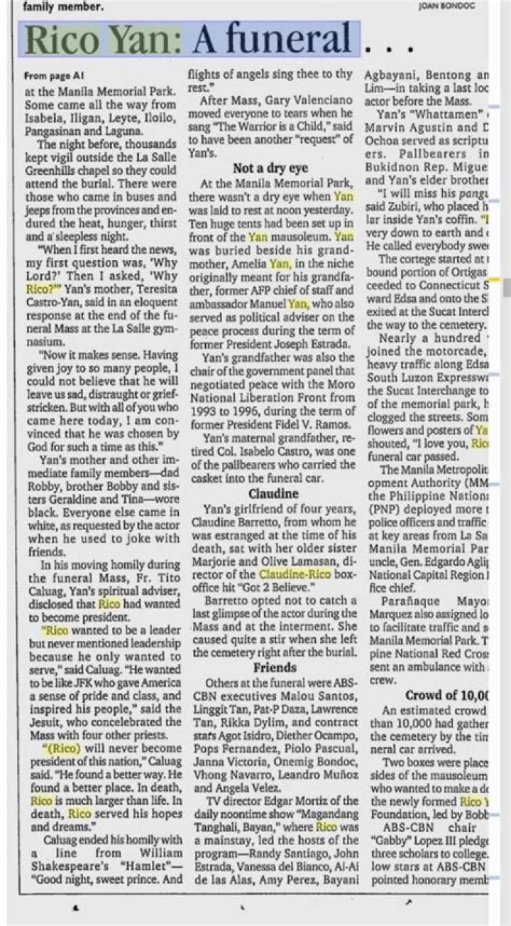 Rico Yan Obituary, What was Rico Yan Cause of Death?