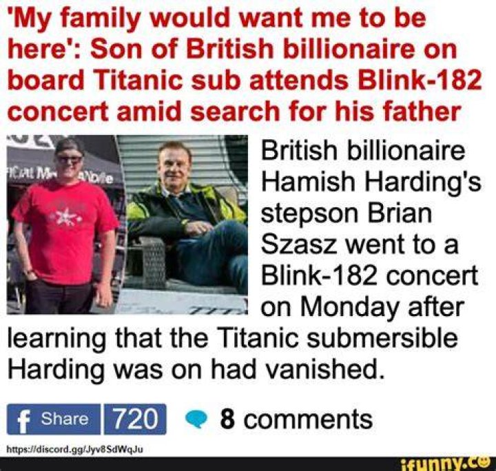 Who is Brian Szasz? Hamish Harding’s stepson attends Blink-182 concert as billionaire goes missing in Titanic submersible